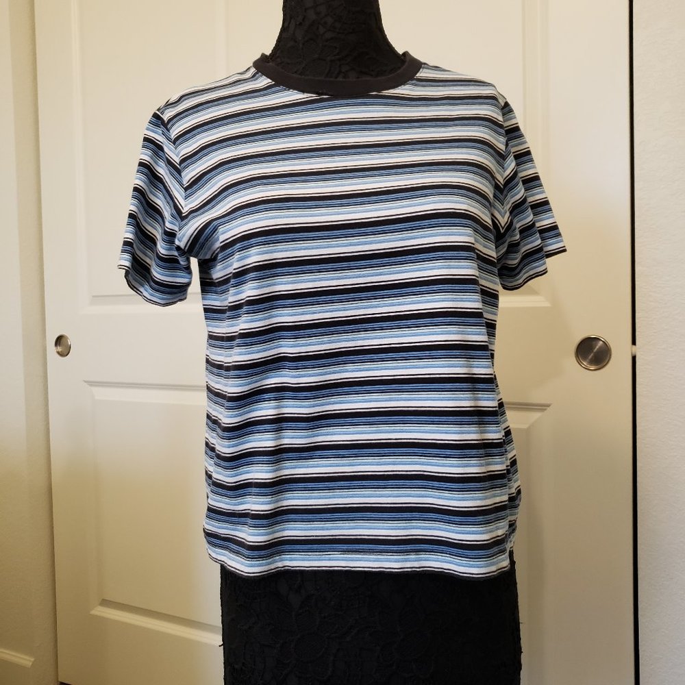 Blue, Black, and White Stripped Cropped T-Shirt